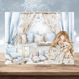 Puppy houdt van gezellige winterse Waterverf Feestdagenkaart