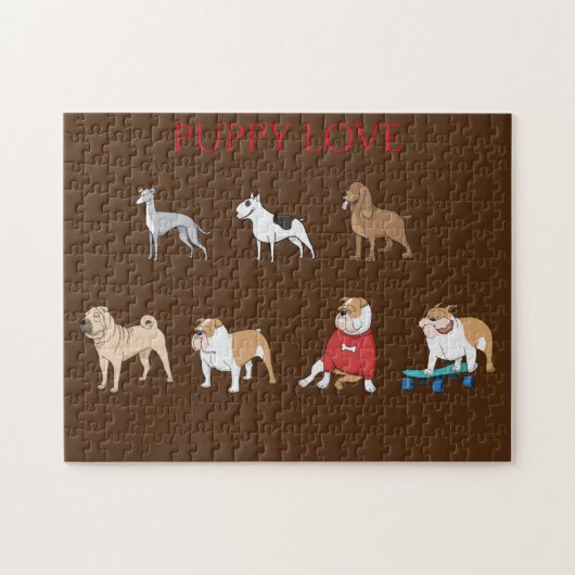 Puppy houdt van kinder puzzel. legpuzzel (Horizontaal)