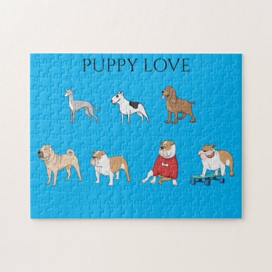 Puppy houdt van kinder puzzel. legpuzzel (Horizontaal)