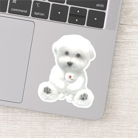 Puppy Hugging Zijn Speelgoed Sticker (Detail)