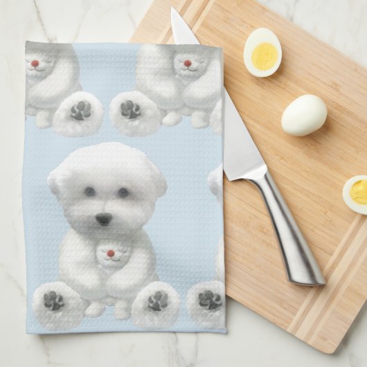 Puppy Hugging Zijn Speelgoed Theedoek (Quarter Fold)