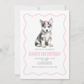 Puppy husky preppy plaid birthday invitation kaart (Voorkant)