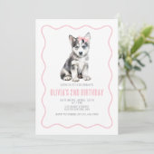 Puppy husky preppy plaid birthday invitation kaart (Staand voorkant)