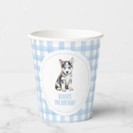 Puppy husky preppy plaid birthday papieren bekers