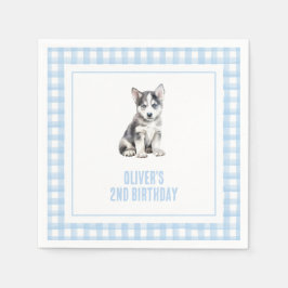 Puppy husky preppy plaid birthday servet