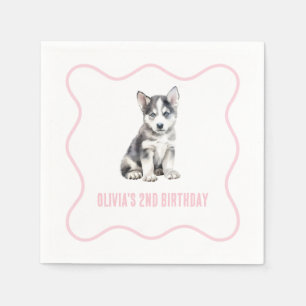 Puppy husky preppy roze geruite verjaardag servet