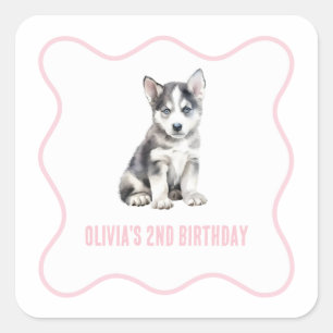 Puppy husky preppy roze ruitjestoilettas vierkante sticker