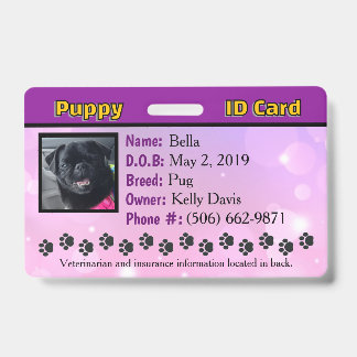 Puppy ID-kaart Badge - paarse