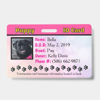 Puppy ID kaart Badge - Roze