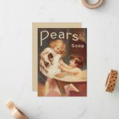 Puppy in bad vintage antiek notitiekaartje (Voorkant / Achterkant in situ)