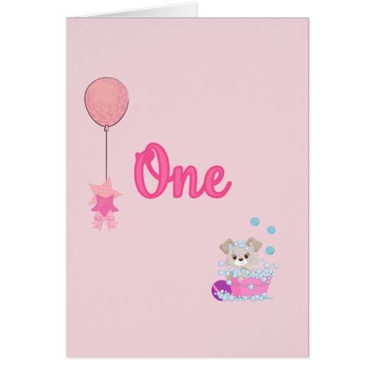 Puppy in Bath One Year Old Girl Birthday (Voorkant)