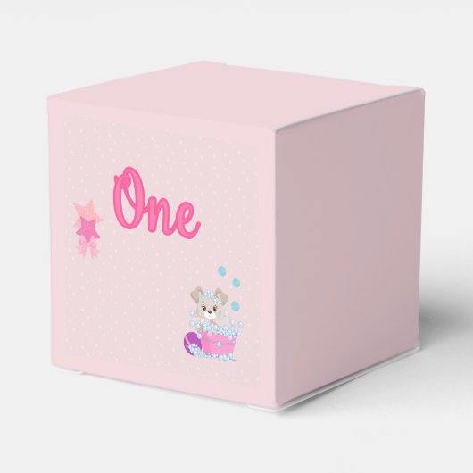 Puppy in Bath One Year Old Girl Birthday Bedankdoosjes (Achterkant)