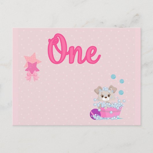 Puppy in Bath One Year Old Girl Birthday Briefkaart (Voorkant)