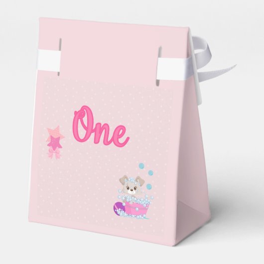 Puppy in Bath One Year Old Girl Birthday Favor Bedankdoosjes (Achterkant)