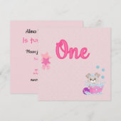 Puppy in Bath One Year Old Girl Birthday Kaart (Voorkant / Achterkant)