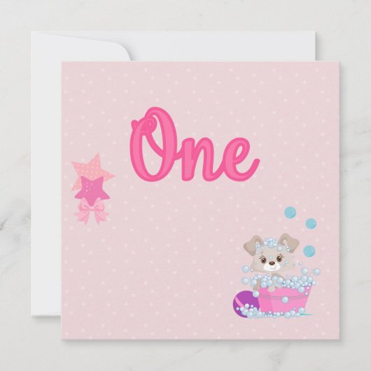 Puppy in Bath One Year Old Girl Birthday Kaart (Voorkant)