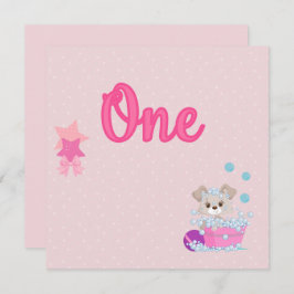 Puppy in Bath One Year Old Girl Birthday Kaart