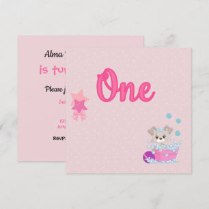 Puppy in Bath One Year Old Girl Birthday Kaart