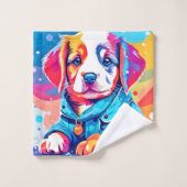 Puppy in blauwe jas ontwerp bad handdoek (Wasdoekje)