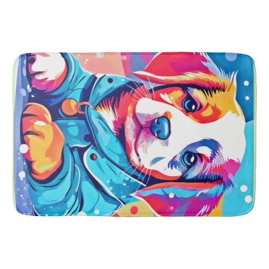 Puppy in blauwe jas ontwerp badmat (Voorkant)