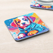 Puppy in blauwe jas ontwerp bier onderzetter (Linkerzijde)