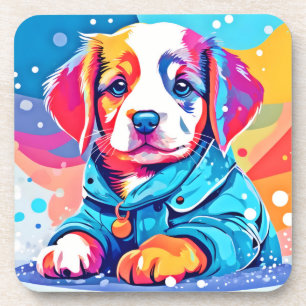 Puppy in blauwe jas ontwerp bier onderzetter