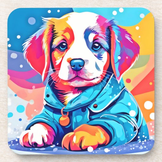 Puppy in blauwe jas ontwerp bier onderzetter (Voorkant)