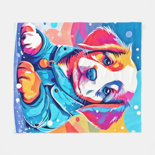 Puppy in blauwe jas ontwerp fleece deken (Voorkant (Horizontaal))