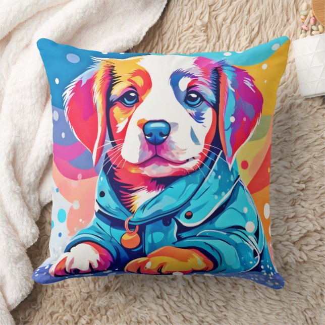 Puppy in blauwe jas ontwerp kussen (Deken)