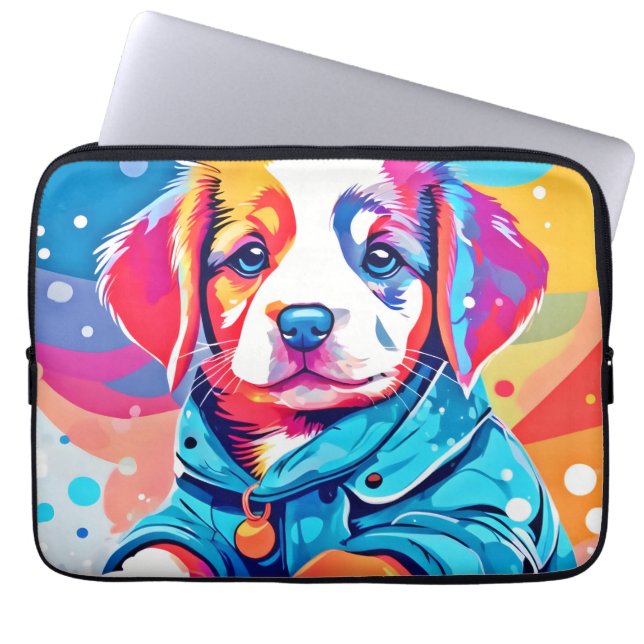 Puppy in blauwe jas ontwerp laptop sleeve (Voorkant)