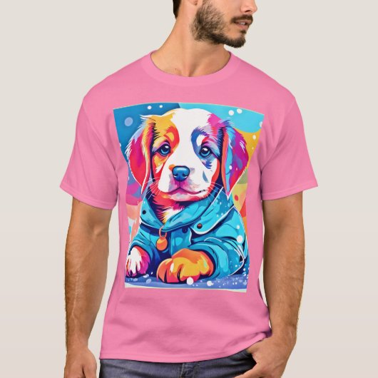 Puppy in blauwe jas ontwerp t-shirt (Voorkant)