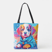Puppy in blauwe jas ontwerp tote bag (Achterkant)
