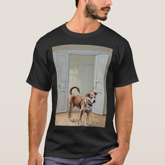 Puppy in de deuropening T-shirt (Voorkant)