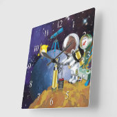 Puppy in de ruimte een buitenaardse met een telesc vierkante klok (Hoek)