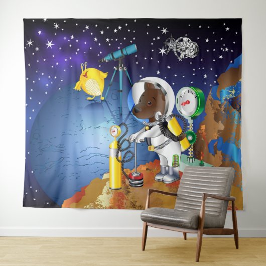 Puppy in de ruimte een buitenaardse met een telesc wandkleed (In Situ (horizontaal))