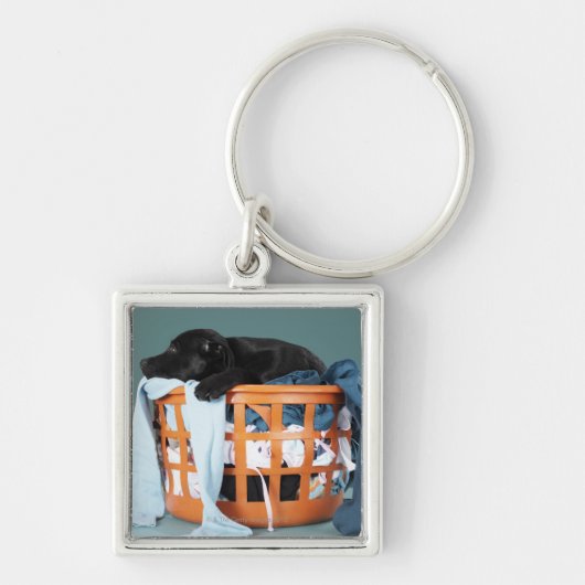 Puppy in de wasmand sleutelhanger (Voorkant)