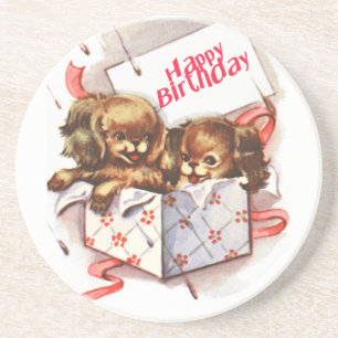 puppy in doos zandsteen onderzetter