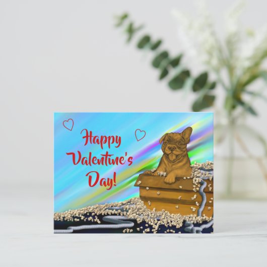 Puppy in een doos, Fijne Valentijnsdag! Briefkaart (Staand voorkant)