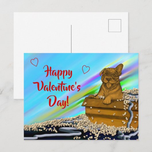 Puppy in een doos, Fijne Valentijnsdag! Briefkaart (Voorkant / Achterkant)