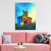 Puppy in een doos, Merry Xmas Canvas Afdruk (Insitu (Woonkamer))