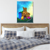 Puppy in een doos, Merry Xmas Canvas Afdruk (Insitu (Slaapkamer))