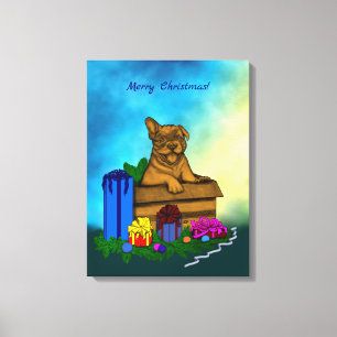 Puppy in een doos, Merry Xmas Canvas Afdruk