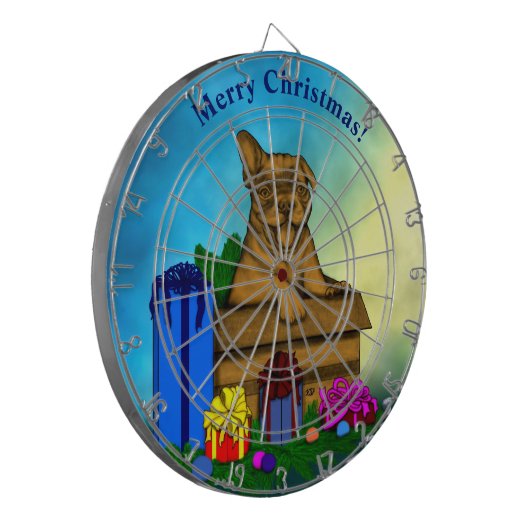 Puppy in een doos, Merry Xmas Dartbord (Voorkant Links)