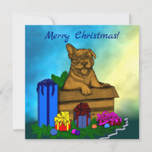 Puppy in een doos, Merry Xmas Feestdagenkaart
