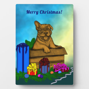 Puppy in een doos, Merry Xmas Fotoplaat