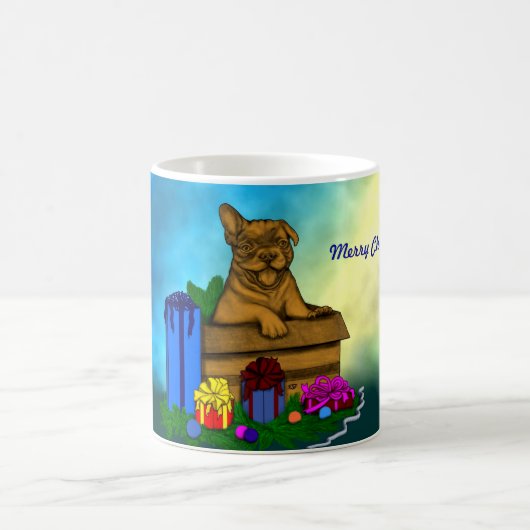 Puppy in een doos, Merry Xmas Magische Mok (Center)