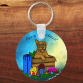 Puppy in een doos, Merry Xmas Sleutelhanger (Voorkant)
