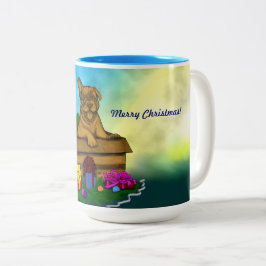 Puppy in een doos, Merry Xmas Tweekleurige Koffiemok
