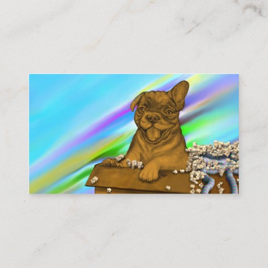 Puppy in een doos visitekaartje (Achterkant)
