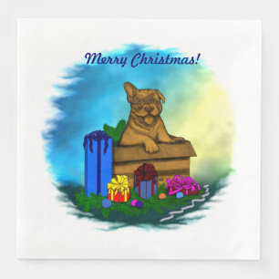Puppy in een doos, vrolijk Kerstmis Servet
